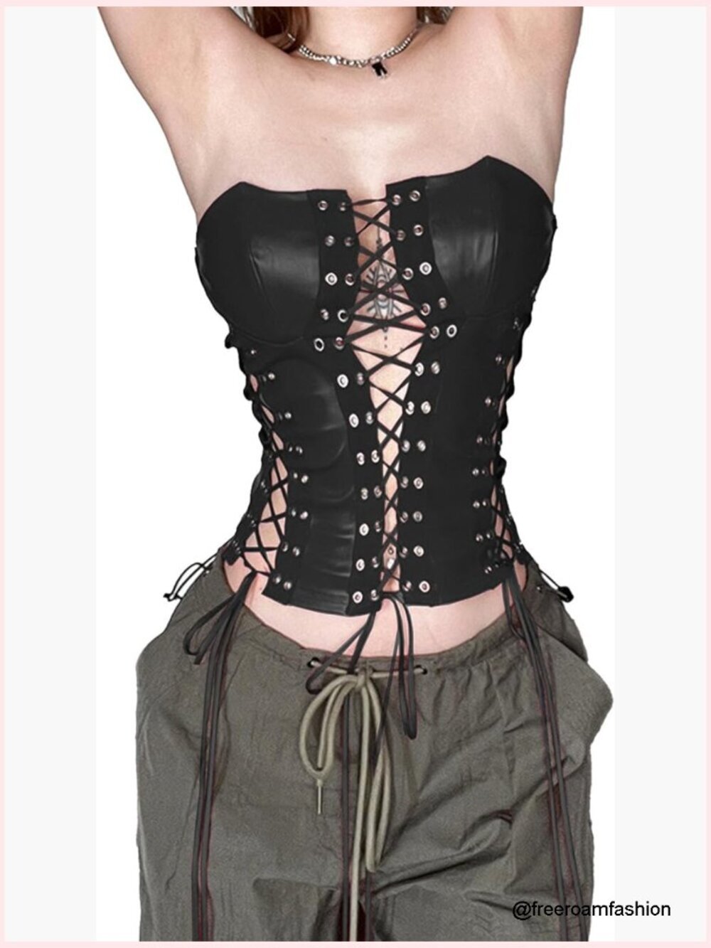 Sleeveless Faux Leather Lace Up Tank Top Slim Fit